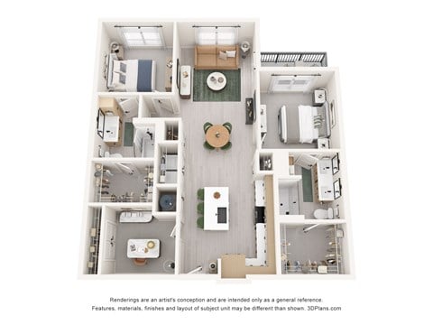 Floor plan for 2 beds, 2 baths, 1243 sqft